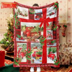 Red Truck Christmas Tree And Dog Christmas Blanket