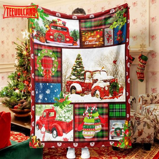 Red Truck Christmas Tree And Gift Christmas Blanket 9627