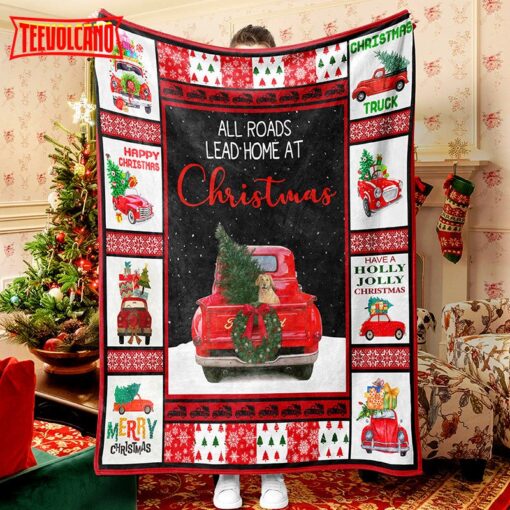 Red Truck Loaded With Christmas Tree Christmas Blanket