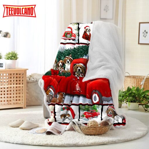 Red Truck Santa And Dog Christmas Blanket