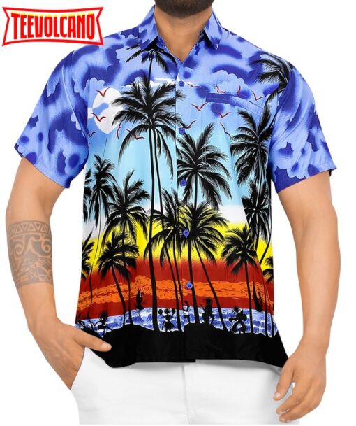 Relaxed fit Beach hawaiian Shirt Aloha Tropical Beach front Pocket Short sleeve Palm tree