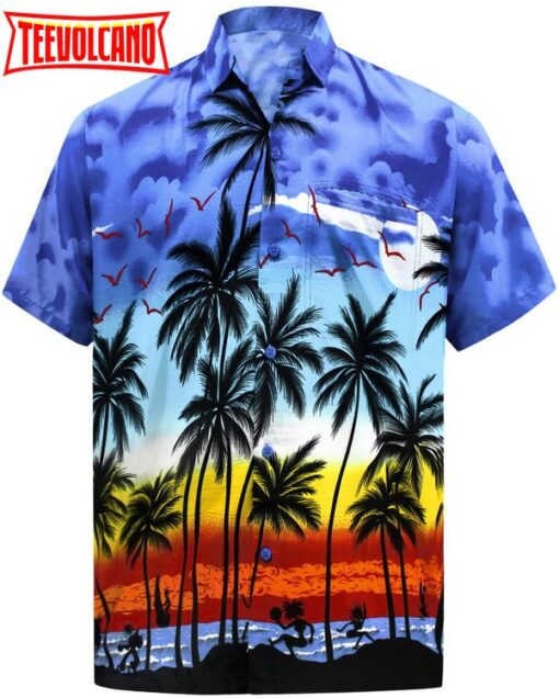 Relaxed fit Beach hawaiian Shirt Aloha Tropical Beach front Pocket Short sleeve Palm tree