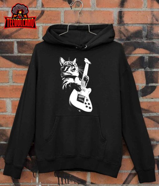 Rock Cat Playing Guitar – Funny Guitar Cat T-Shirt