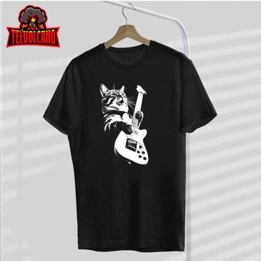 Rock Cat Playing Guitar – Funny Guitar Cat T-Shirt