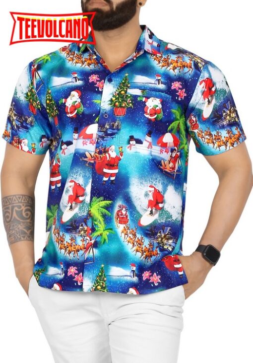 Santa Claus Christmas Men’s Relaxed Beach Button Down Short Sleeve Hawaiian Shirt