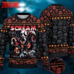 Scream Movie Characters Ugly Christmas Sweater, Horror Movie Ghostface Halloween Sweater