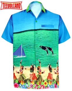 Shirt Aloha Tropical Beach front Short sleeve Relaxed Regular Fit Blue