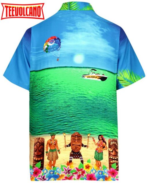 Shirt Aloha Tropical Beach front Short sleeve Relaxed Regular Fit Blue