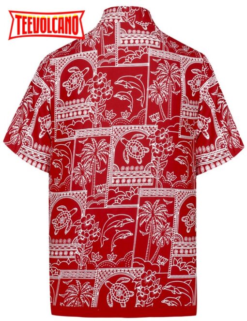 Shirt Casual Button Down Short Sleeve Beach Shirt Aloha Pocket Blood Red