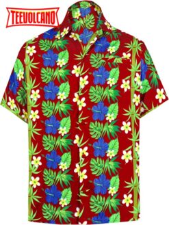 Shirt Casual Button Down Short Sleeve Beach Shirt Men Aloha Blood Red