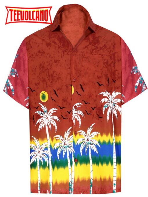 Shirt Casual Button Down Short Sleeve Beach Shirt Men Aloha Pocket Blood Red