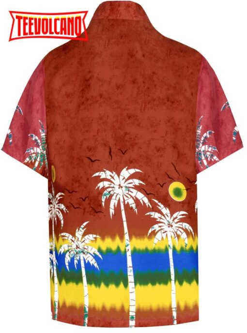 Shirt Casual Button Down Short Sleeve Beach Shirt Men Aloha Pocket Blood Red