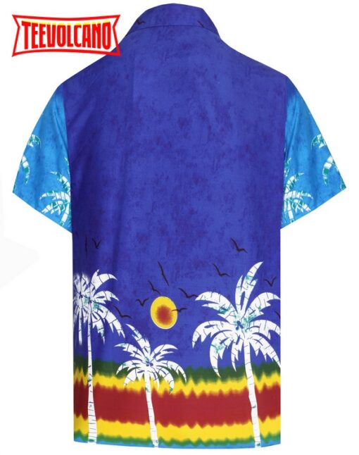 Shirt Casual Button Down Short Sleeve Beach Shirt Men Aloha Pocket shirt Blue Palm Tree