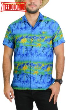 Shirt Casual Button Down Short Sleeve Beach Shirt Men Aloha Pocket shirt Blue