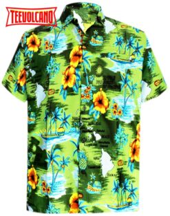 Shirt Casual Button Down Short Sleeve Beach Shirt Men Aloha Pocket shirt Green