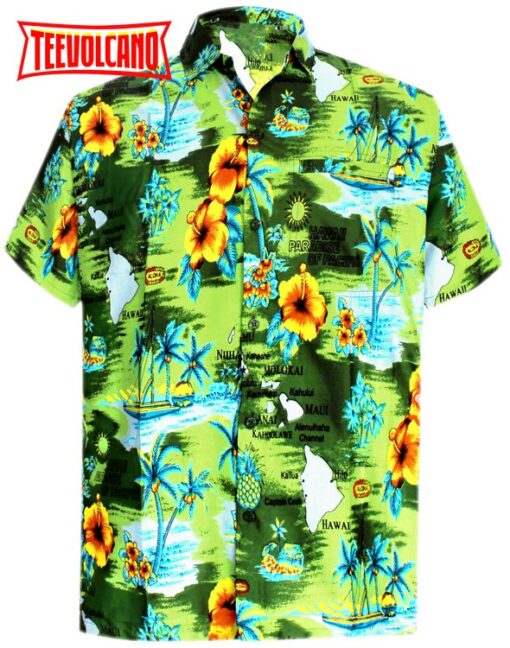 Shirt Casual Button Down Short Sleeve Beach Shirt Men Aloha Pocket shirt Green