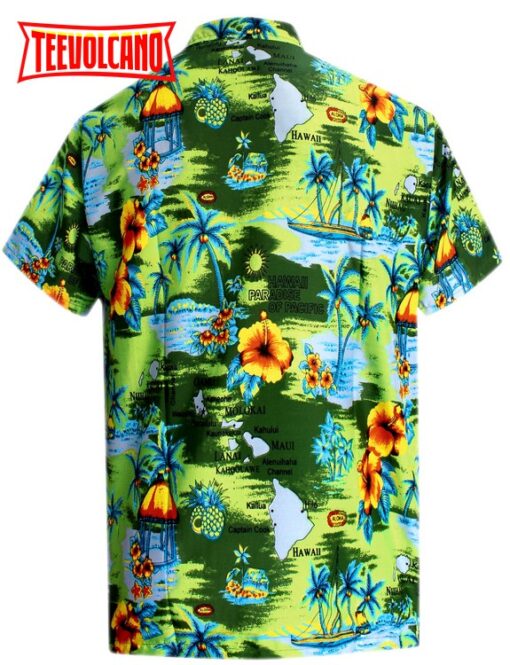 Shirt Casual Button Down Short Sleeve Beach Shirt Men Aloha Pocket shirt Green