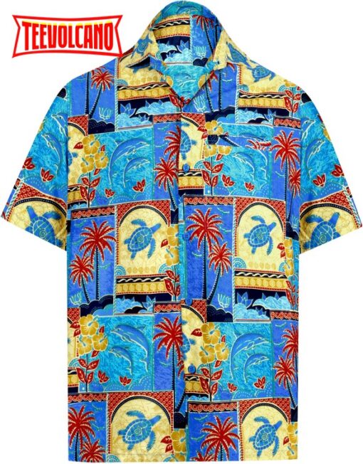 Shirt Sleeve Beach Shirt Men Aloha Pocket Blue Hawaii shirt