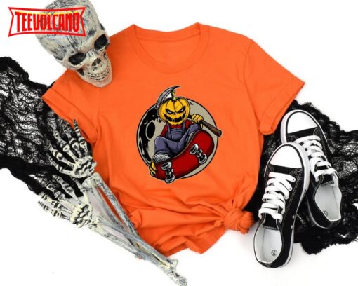 Skater Jack O Lantern Shirt, Halloween Pumpkin Shirt, Spooky Season Shirt