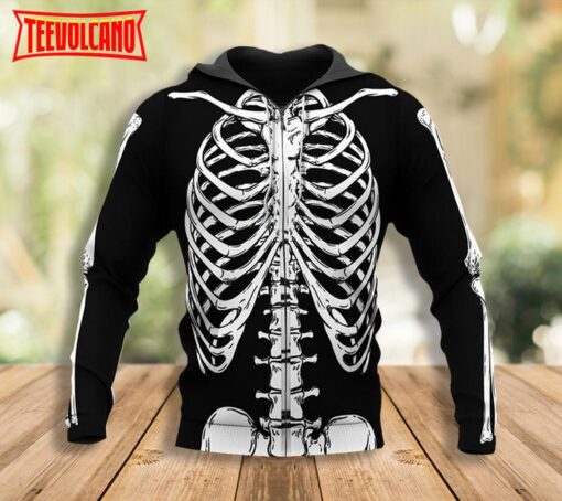 Skeleton Halloween 3D Hoodie, Funny Skeleton Pullover Hoodie