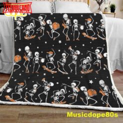 Skeletons With Pumpkins Halloween Sofa Fleece Throw Blanket