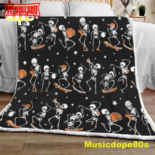 Skeletons With Pumpkins Halloween Sofa Fleece Throw Blanket