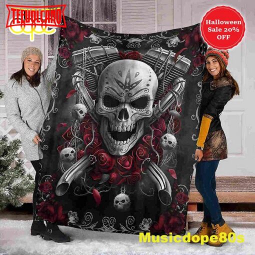 Skull and Rose Halloween Sofa Fleece Throw Blanket  Halloween Gifts