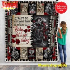 Skull Biker Couple Halloween Sofa Fleece Throw Blanket  Halloween Gifts