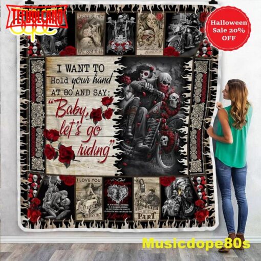 Skull Biker Couple Halloween Sofa Fleece Throw Blanket  Halloween Gifts