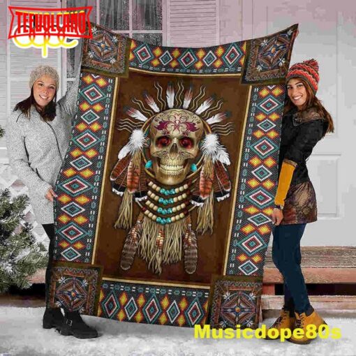 Skull Native Halloween Sofa Fleece Throw Blanket  Halloween Gifts