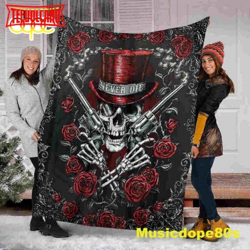 Skull Roses Never Die Halloween Sofa Fleece Throw Blanket  Halloween Gifts