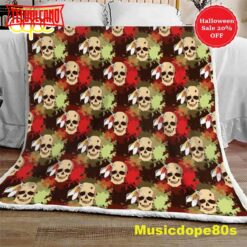 Skull with Feathers Tribe Halloween Sofa Fleece Throw Blanket  Halloween Gifts