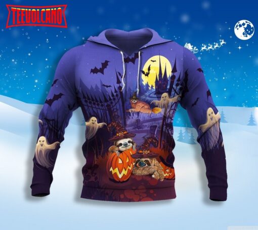 Sloth Halloween Hoodie Pumpkin 3D All Over Printed Ghost Hoodie