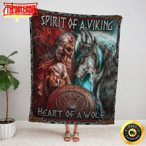 Spirit Of A Viking Heart Of A Wolf Fleece Throw Blanket