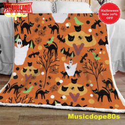 Spooky Cartoon Pattern Halloween Sofa Fleece Throw Blanket  Halloween Gifts