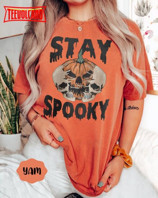 Stay Spooky Comfort Colors Shirt, Pumpkin Shirt, Halloween Skeleton Shirt