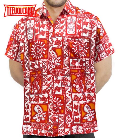 Summer Trending Shirt Button Down Short Sleeve Beach Shirt Men Aloha Pocket Shirt Blood Red