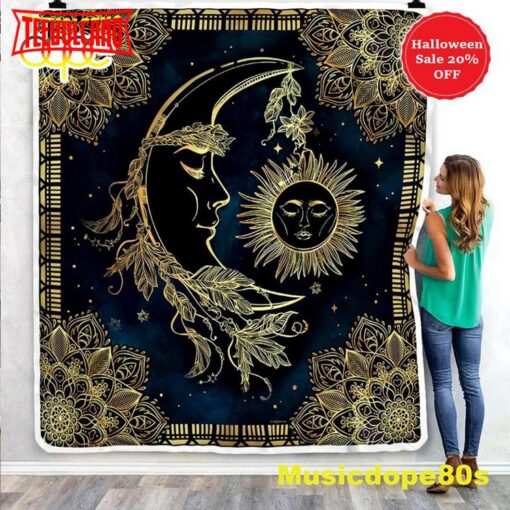 Sun and Moon Mandala Halloween Sofa Fleece Throw Blanket  Halloween Gifts