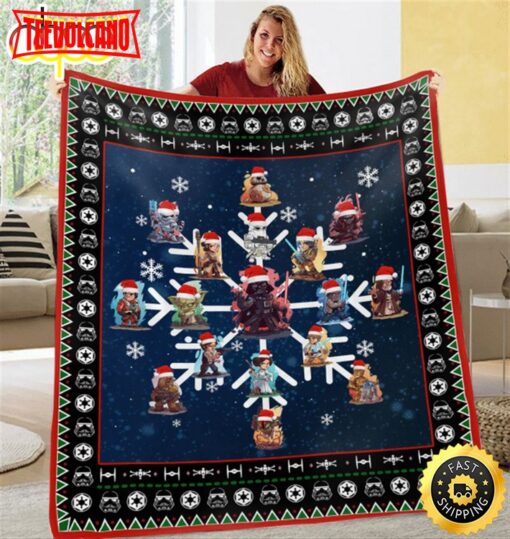 SW Christmas Characters On Snowflakes Christmas Blanket Marvel