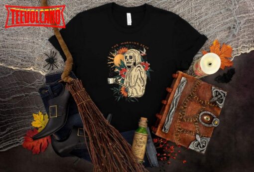 The Morning Dead Halloween Shirt, Skeleton Drinking Coffee Sweatshirt