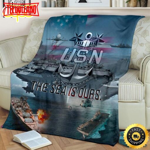 The Sea Is Ours Us Navy Anchor Fleece Throw Blanket