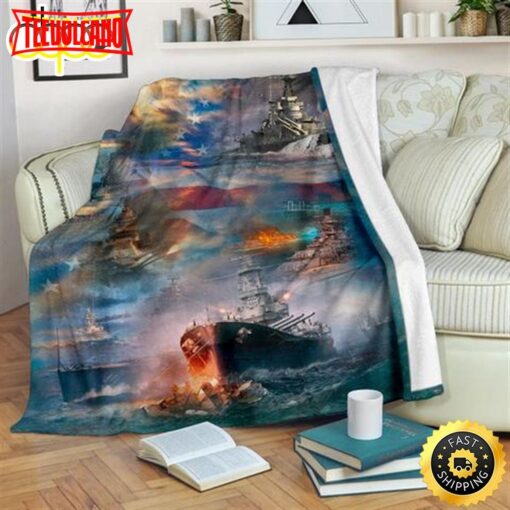 The United State Navy Warships Fleece Throw Blanket