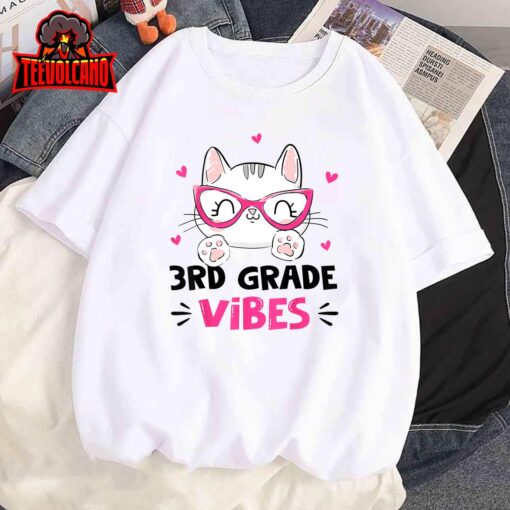 Third 3rd Grade Vibes Back To School Cute Cat Cute For Girls T-Shirt