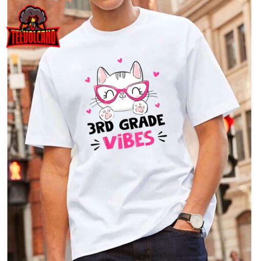 Third 3rd Grade Vibes Back To School Cute Cat Cute For Girls T-Shirt