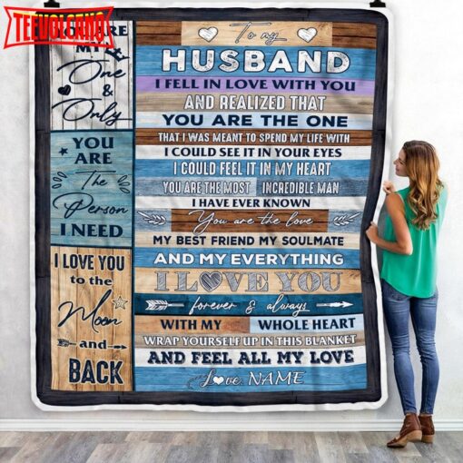 To My Husband  From Wife’s Name Wood I Fell In Love With You Wife Anniversary Blanket