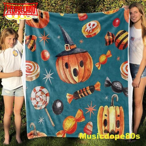 Trick Or Treat Vintage Halloween Candy Pattern Blanket