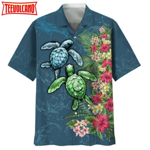 Turtle Floral Hawaiian Shirt, Aloha Beach Shirt, Summer Hawaiian Turtle Shirt