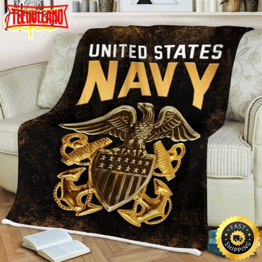 United State Navy And Symbols Fleece Throw Blanket