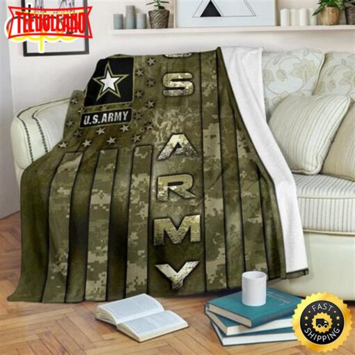 Us Army American Flag Fleece Throw Blanket