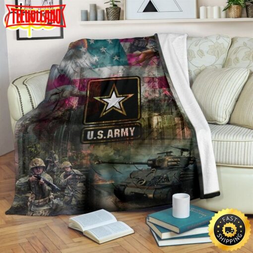 Us Army Eagle And Military Service Dog Fleece Throw Blanket